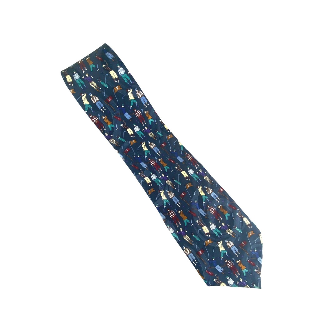Carlos Tomasini Mens Tie Navy Blue Silk Vintage Golf Theme Novelty Print‎ 56x4